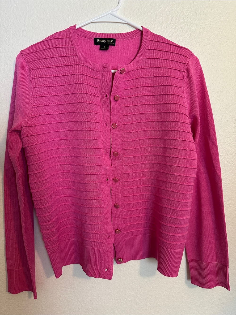 Tenney Rose NWOT Size S Women's Pink Button-Front Ribbed Cardigan Sweater